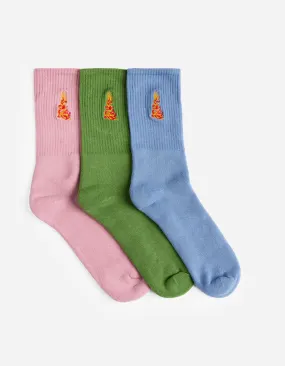 1264 Micro Dragon Sport Sock 3 Pack Subdued Blue/Bamboo Green/Flag Pink