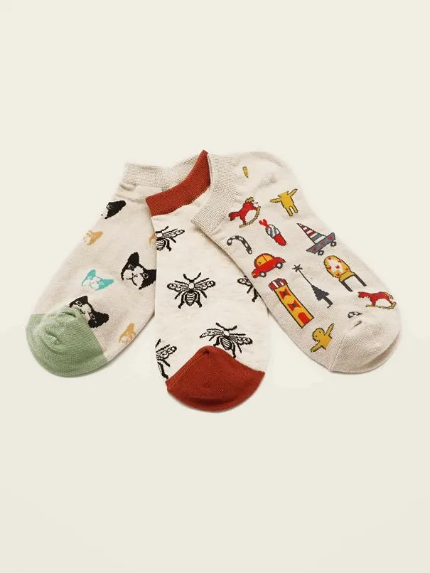 3pairs Cartoon Graphic Ankle Socks