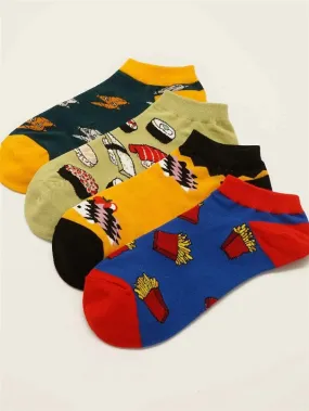 4pairs Cartoon Pattern Ankle Socks