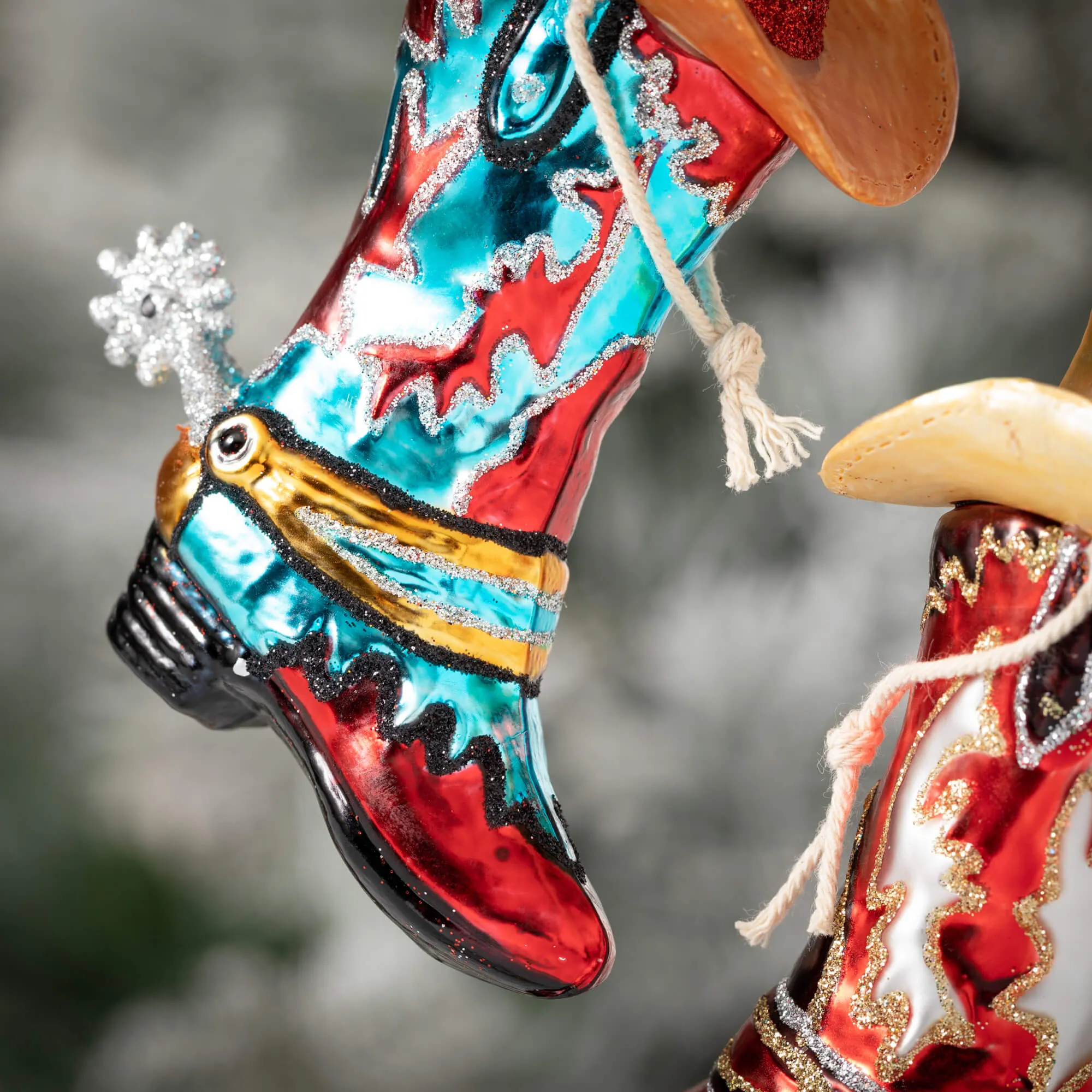 5.5"H Sullivans Whimsical Boot Ornaments - Set of 2, Multicolored Christmas Ornaments