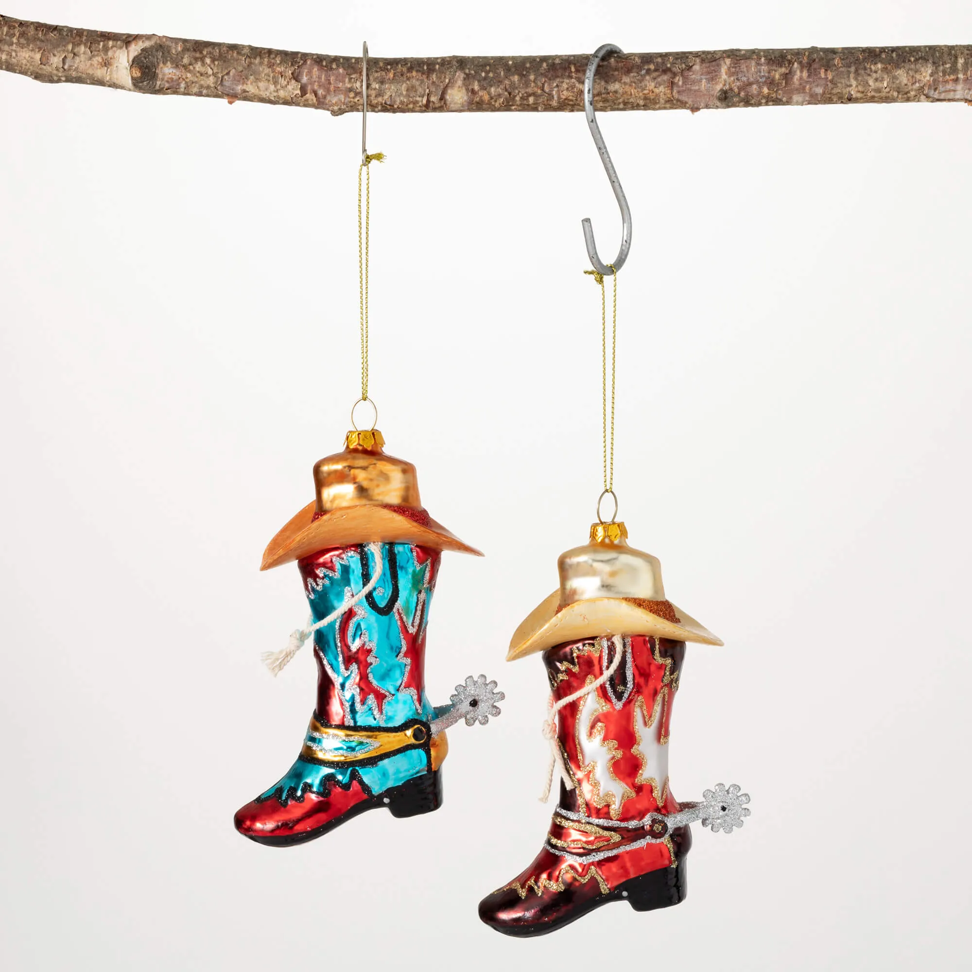 5.5"H Sullivans Whimsical Boot Ornaments - Set of 2, Multicolored Christmas Ornaments