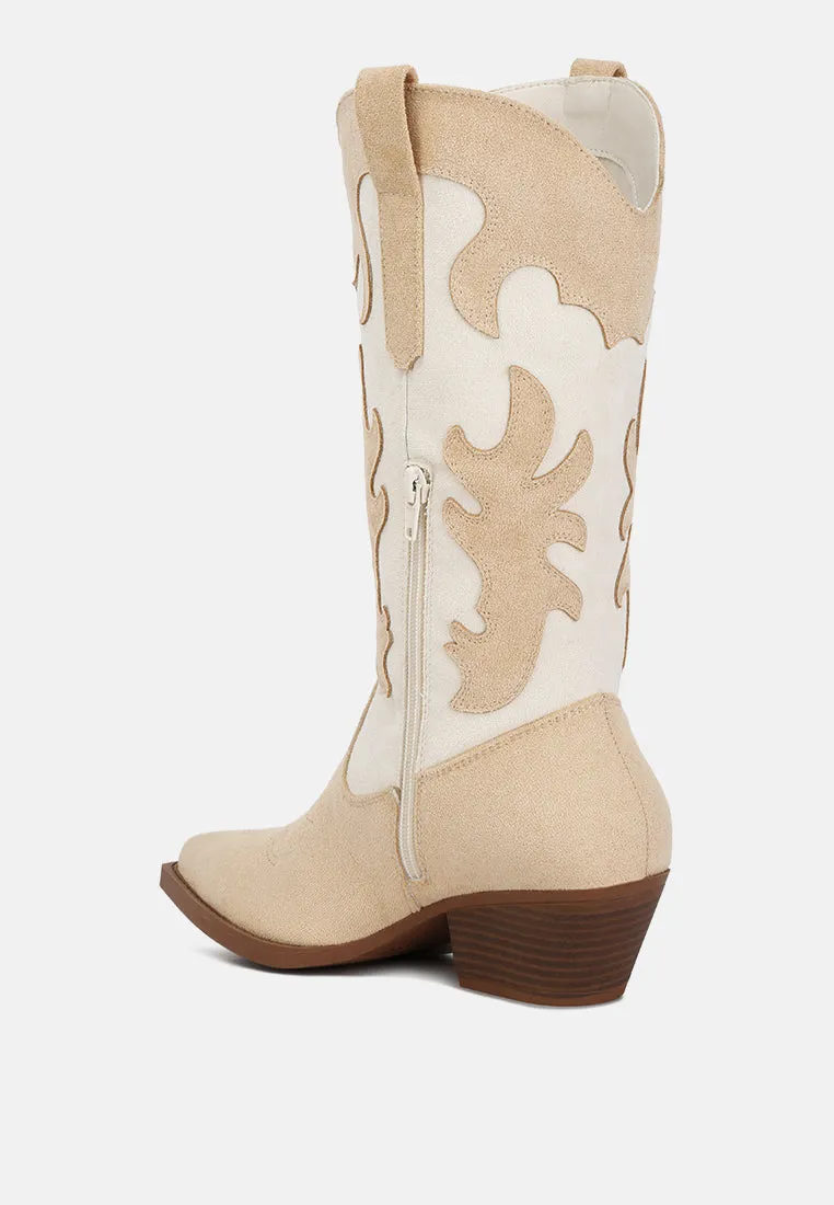 Adanna Micro Suede Patchwork Cowboy Boots