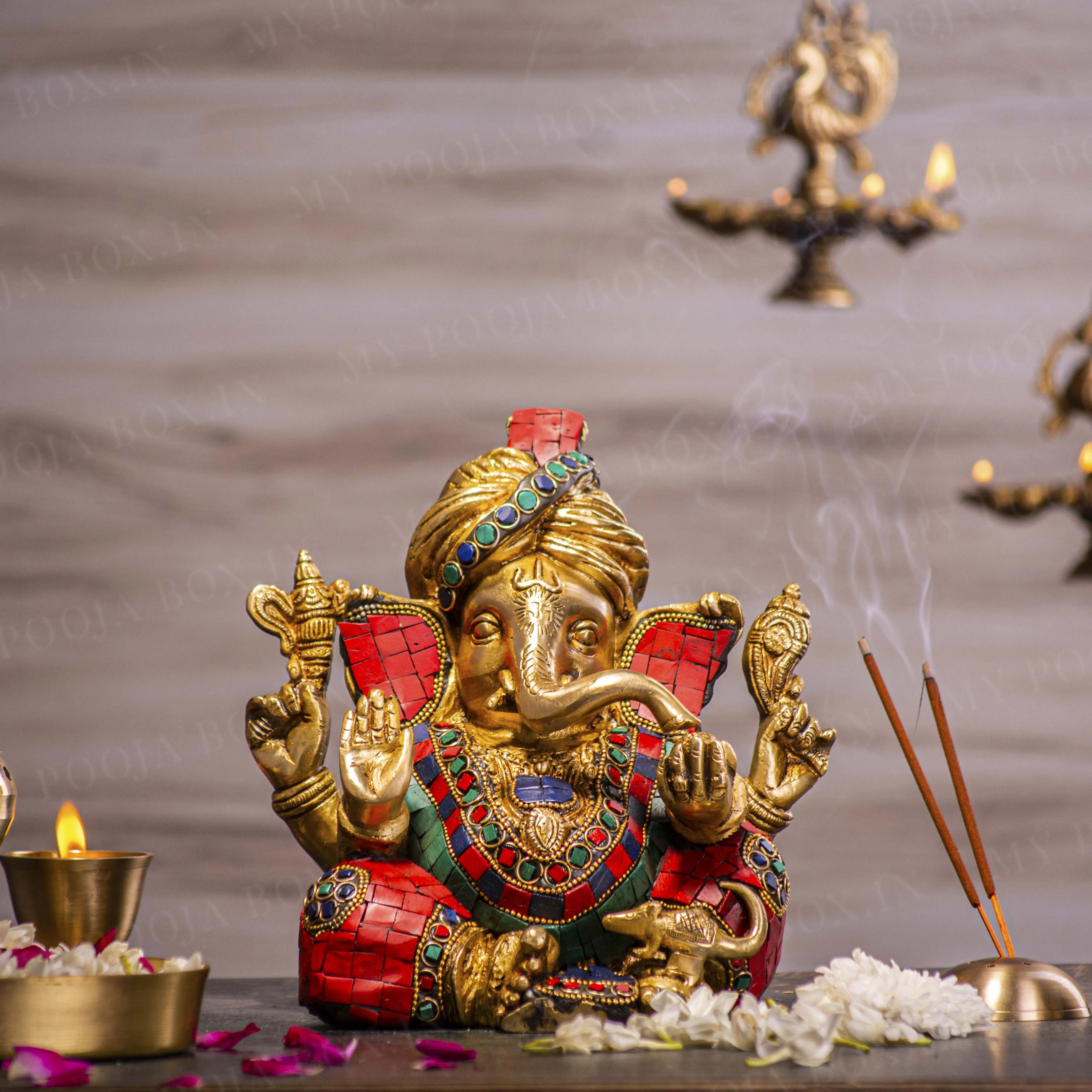 Aesthetic Chip Stone Work Ganesha Statue