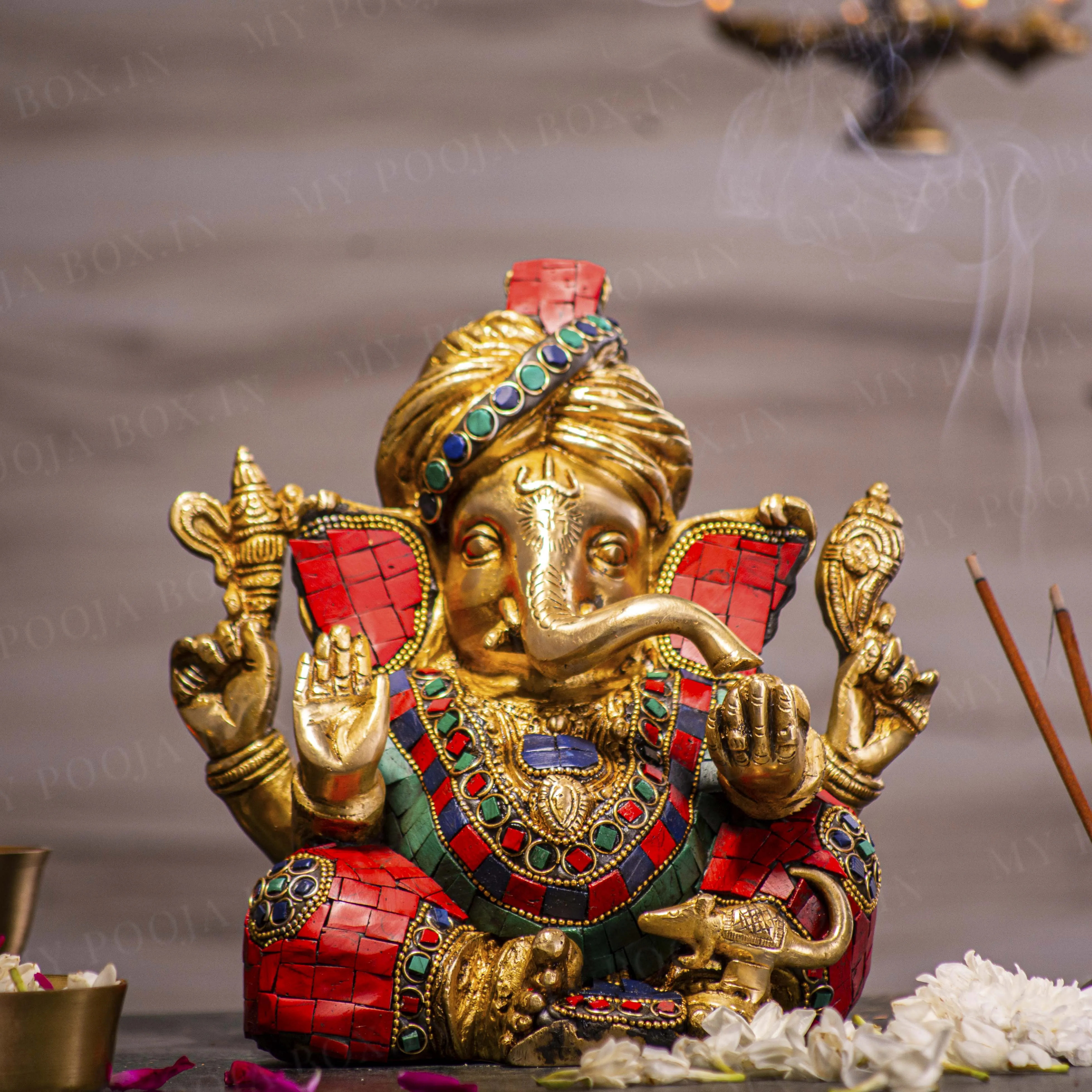 Aesthetic Chip Stone Work Ganesha Statue