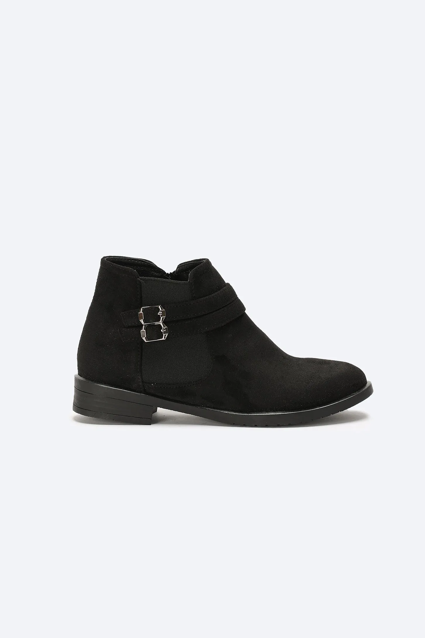 Ankle Boots - Double Buckle Straps - Black