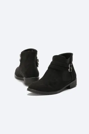 Ankle Boots - Double Buckle Straps - Black