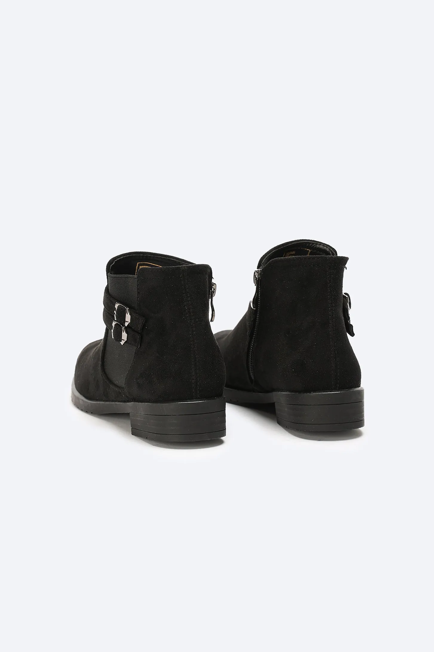 Ankle Boots - Double Buckle Straps - Black