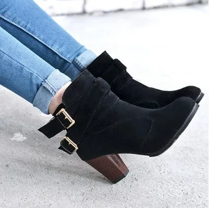 Autumn Leather Casual Women High Heels Pumps Warm Ankle Boots