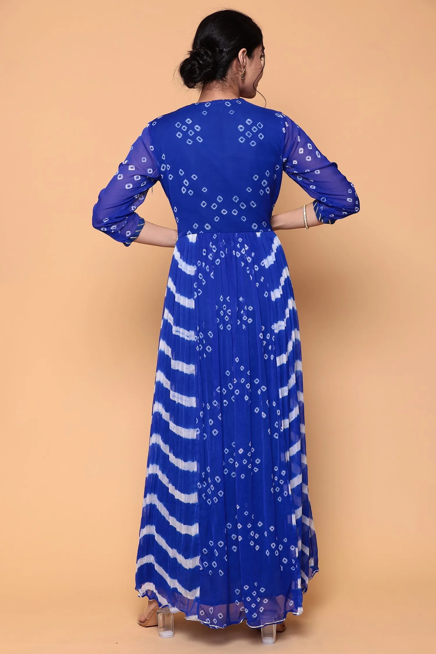 Bandhej Chiffon Kurta Stitched with Gota work.