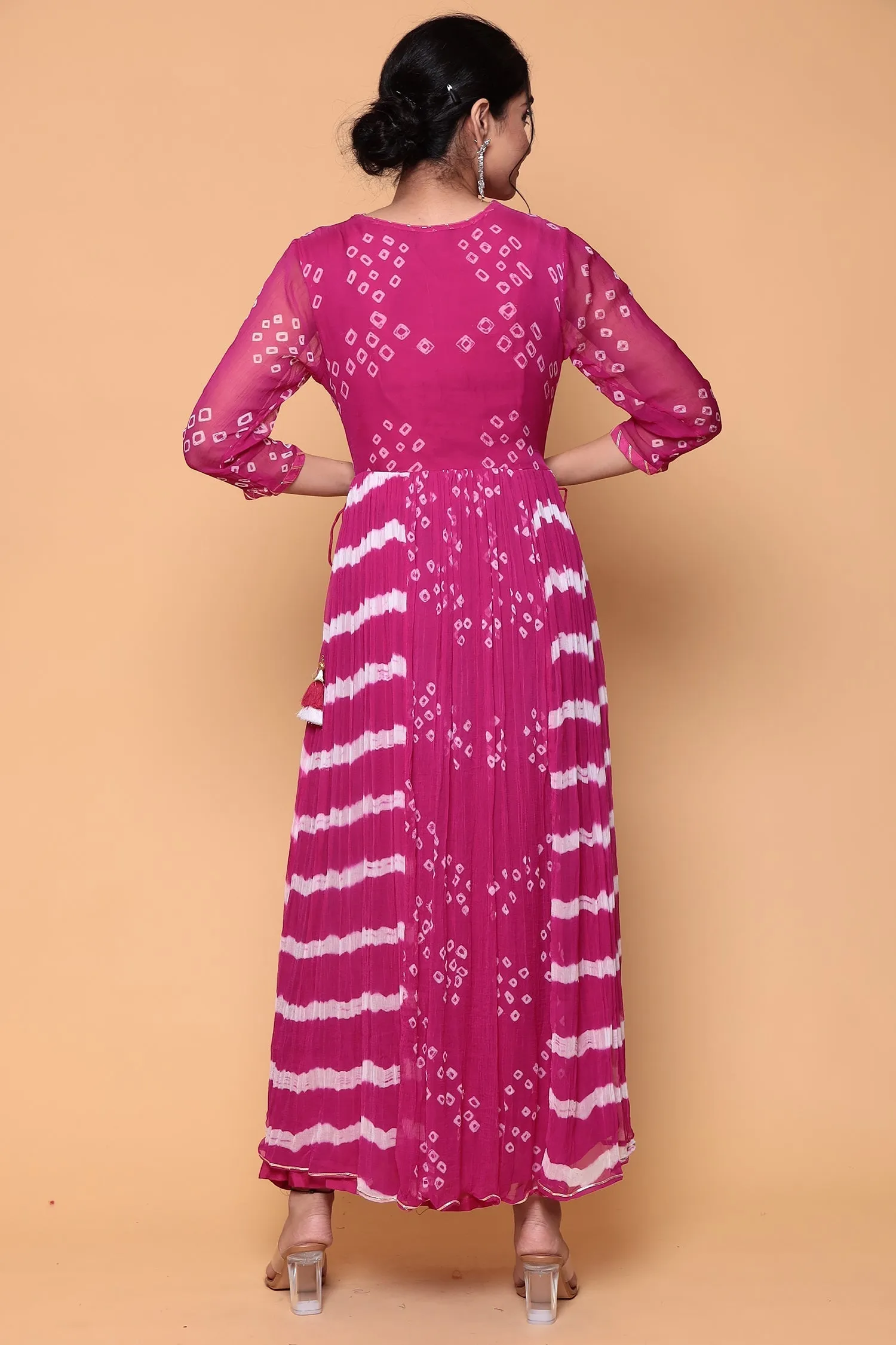 Bandhej Chiffon Kurta Stitched with Gota work.