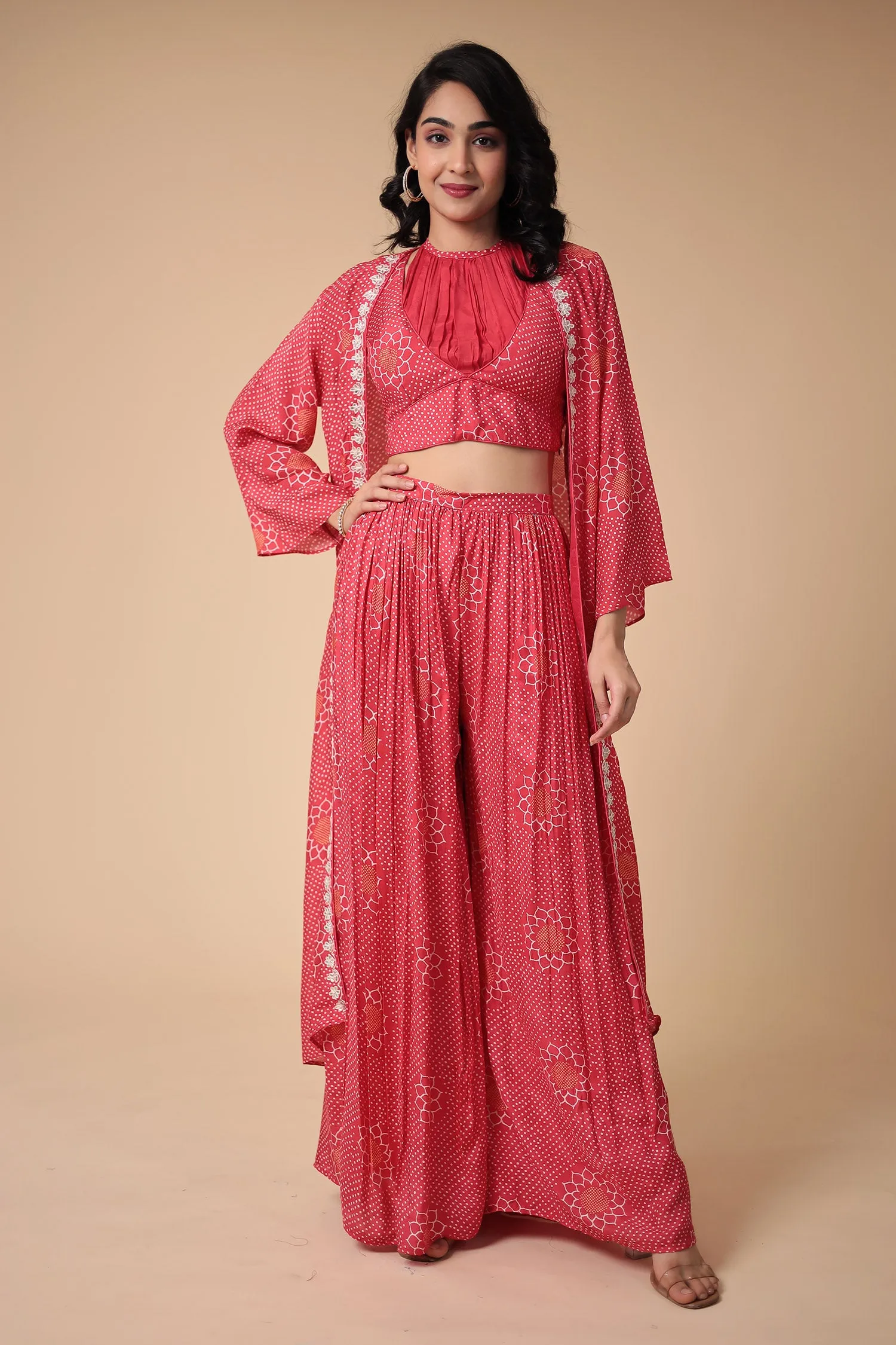 Bandhej Silk Blend Indowestern with Embroidered work