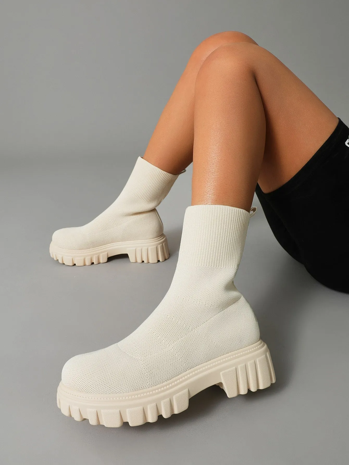 Basic Minimalist Knit Platform Sock Boots