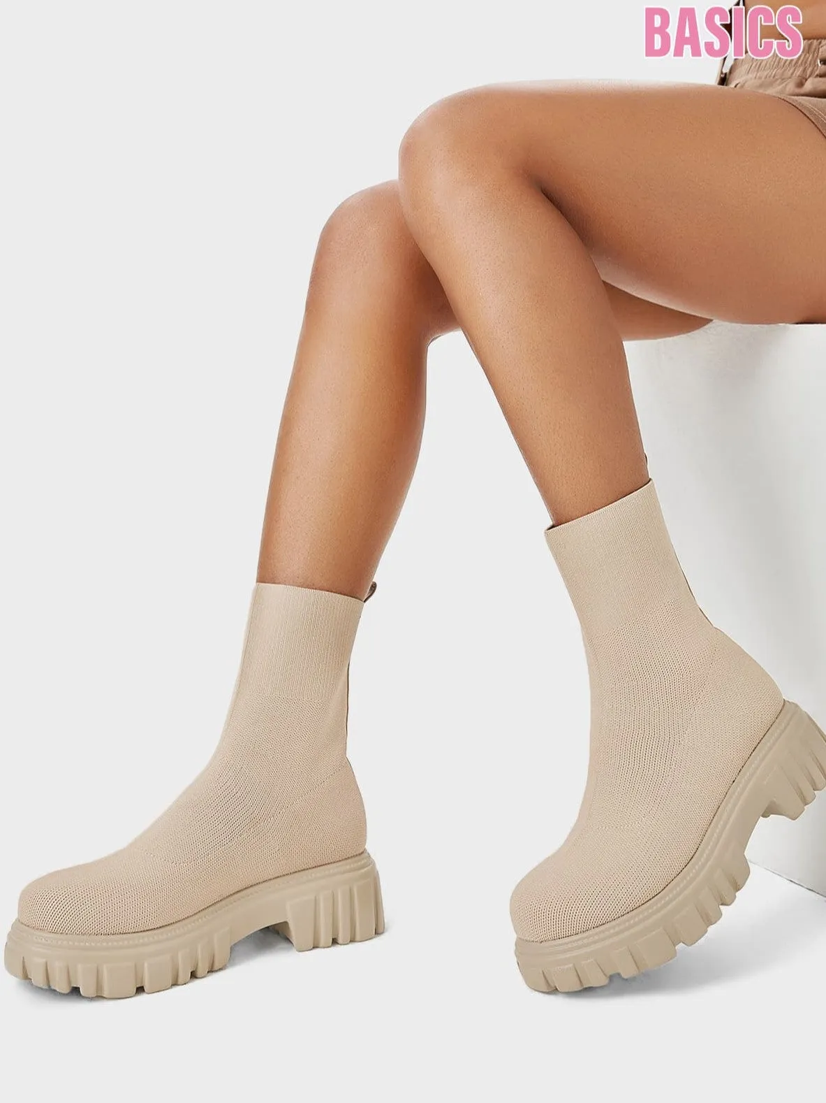 Basic Minimalist Knit Platform Sock Boots