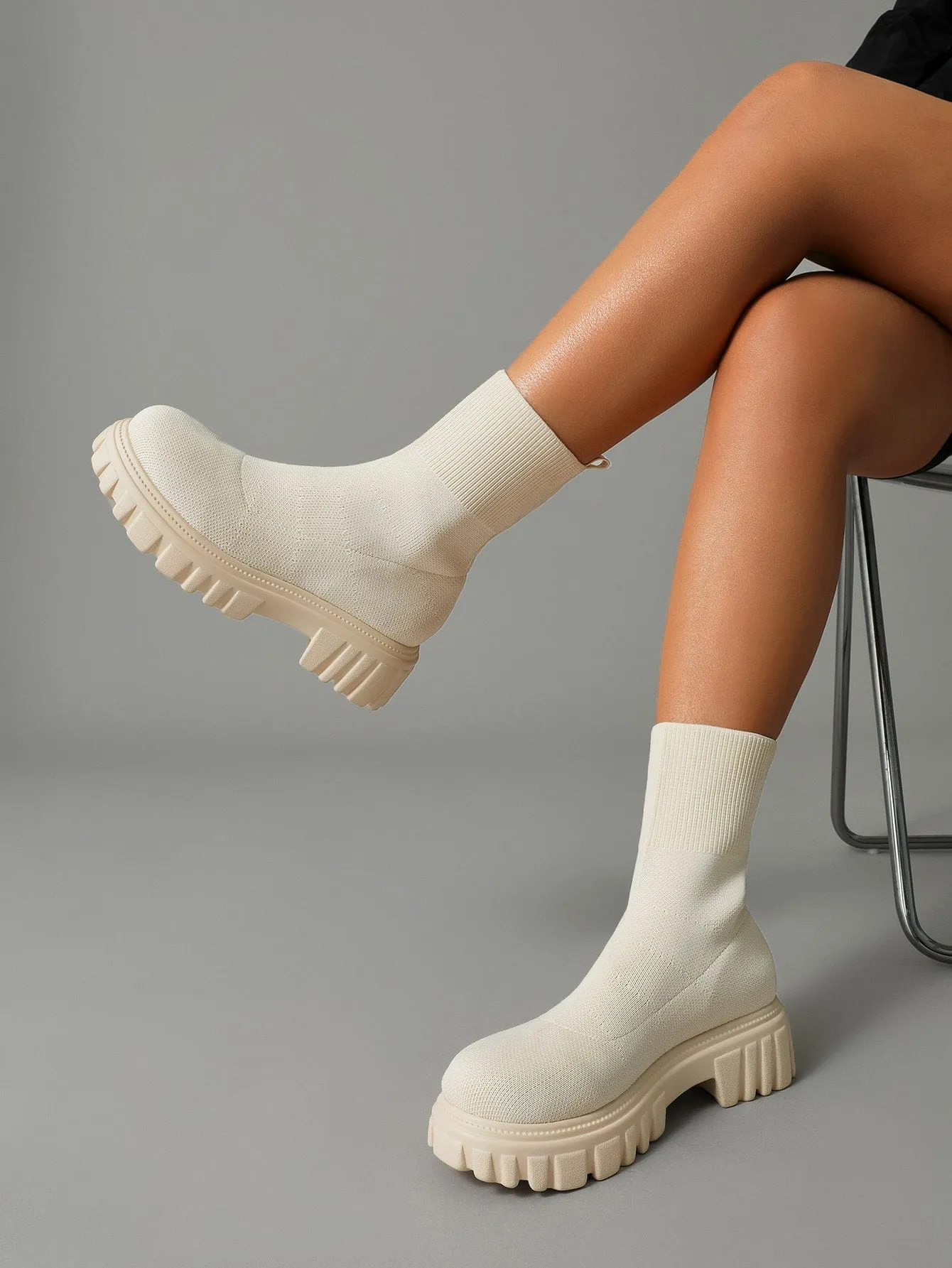 Basic Minimalist Knit Platform Sock Boots