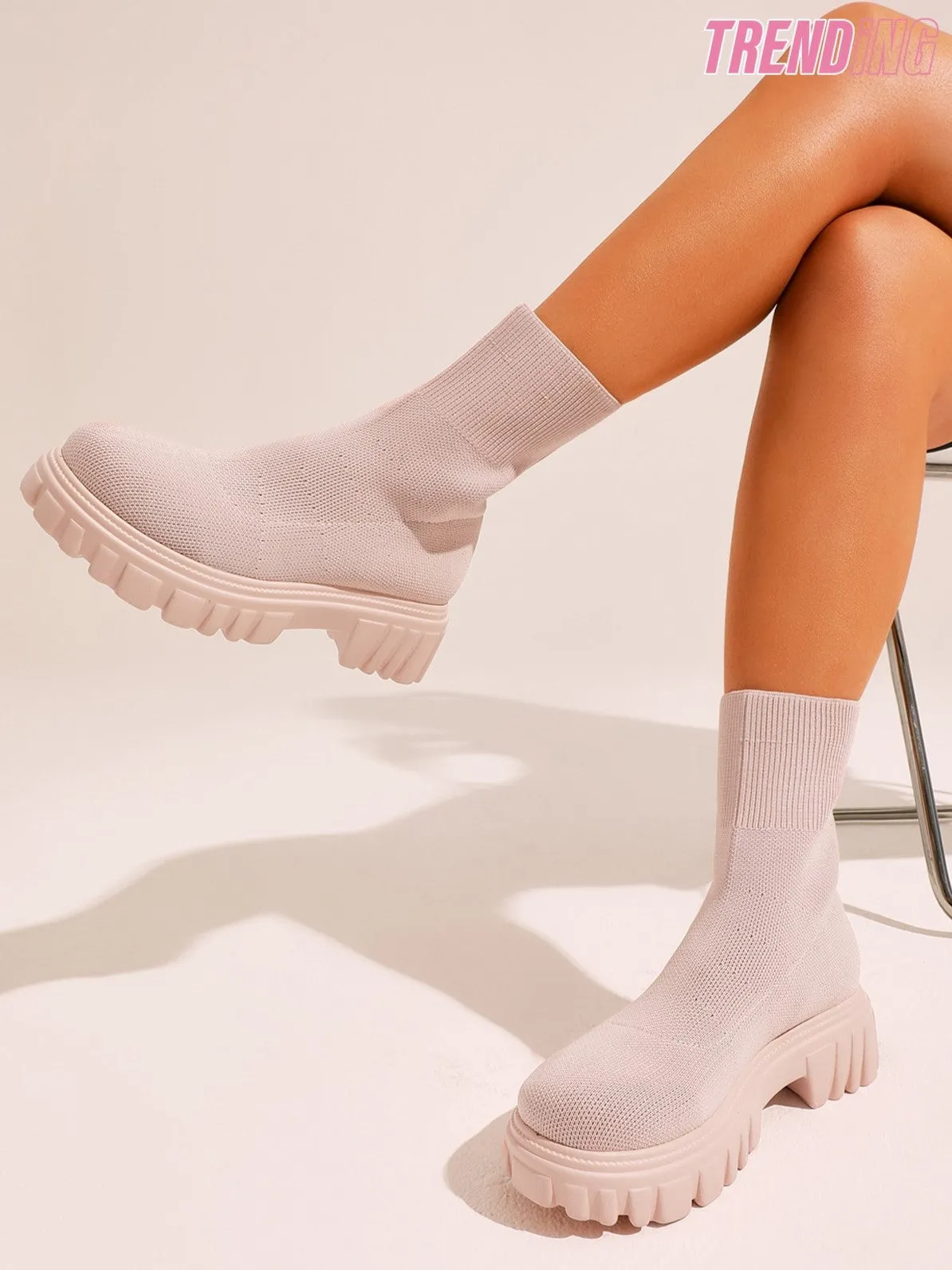 Basic Minimalist Knit Platform Sock Boots