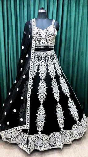 Black Georgette Lehenga With Thread work