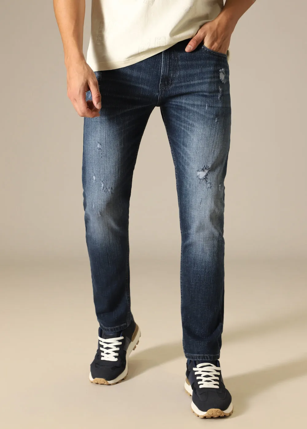 Blue Mid Fade Ankle Slim Fit Denim