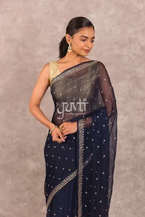 Blue Viscose Chiffon Zari Work Saree