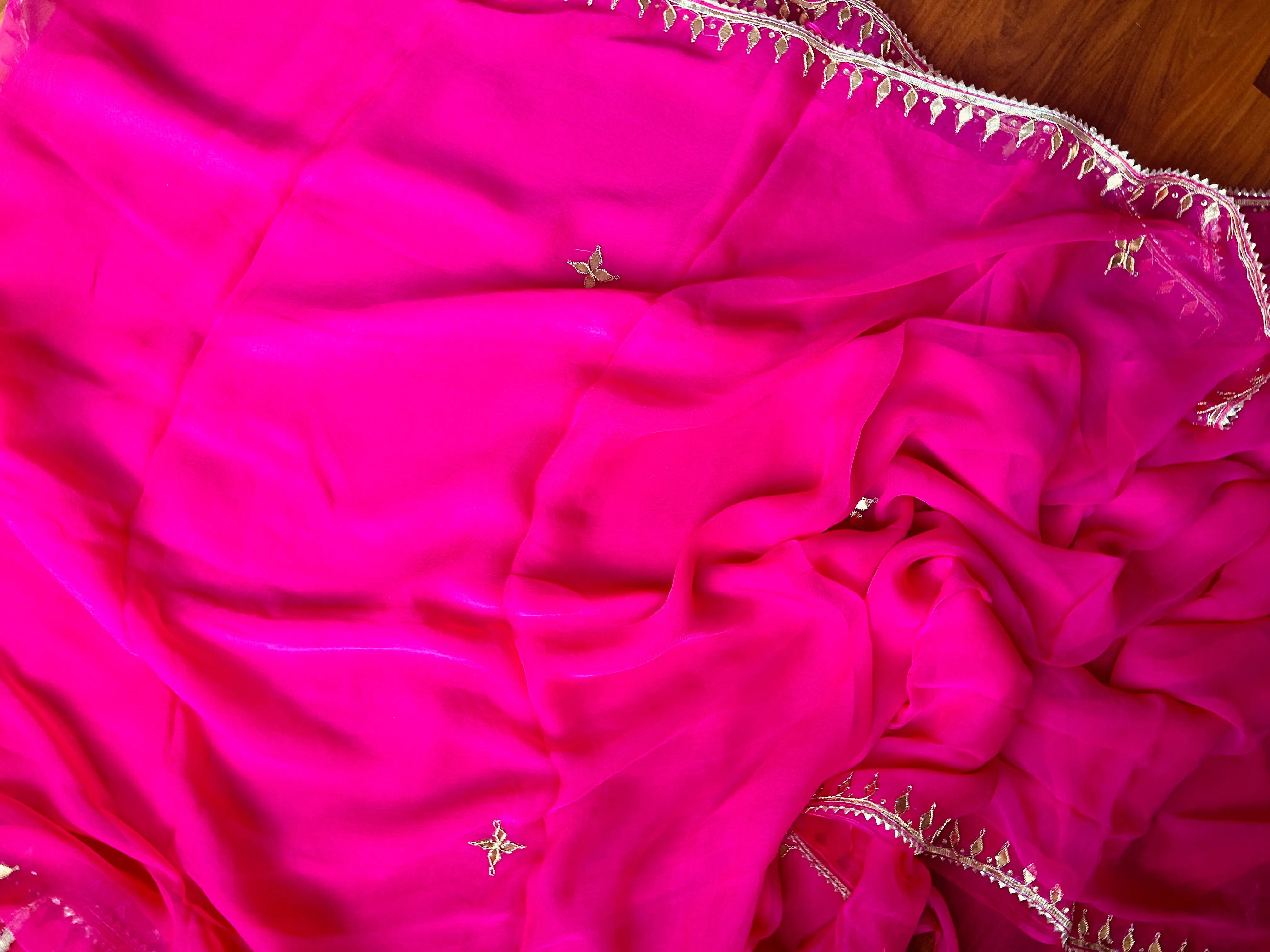 Bold Pink Gota work Chiffon Saree