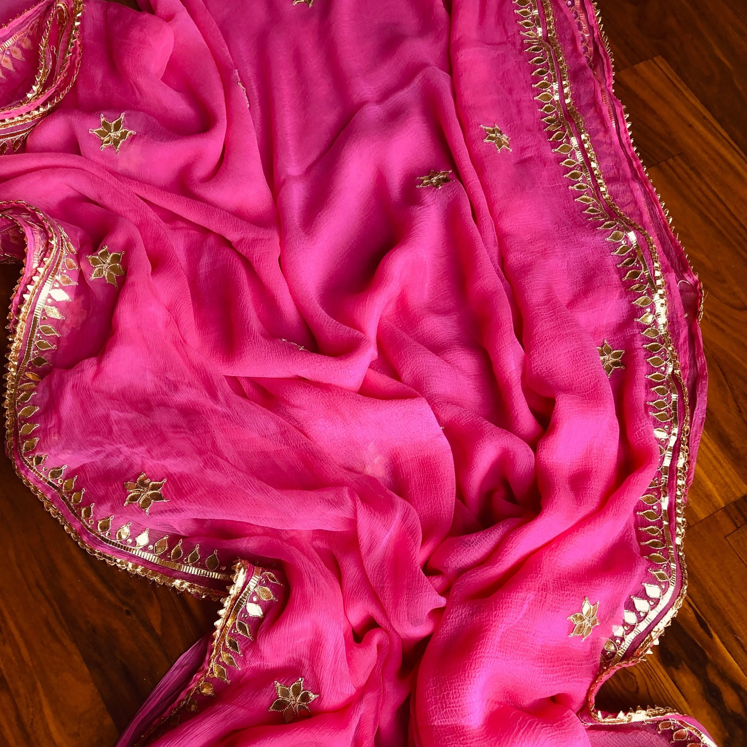 Bold Pink Gota work Chiffon Saree