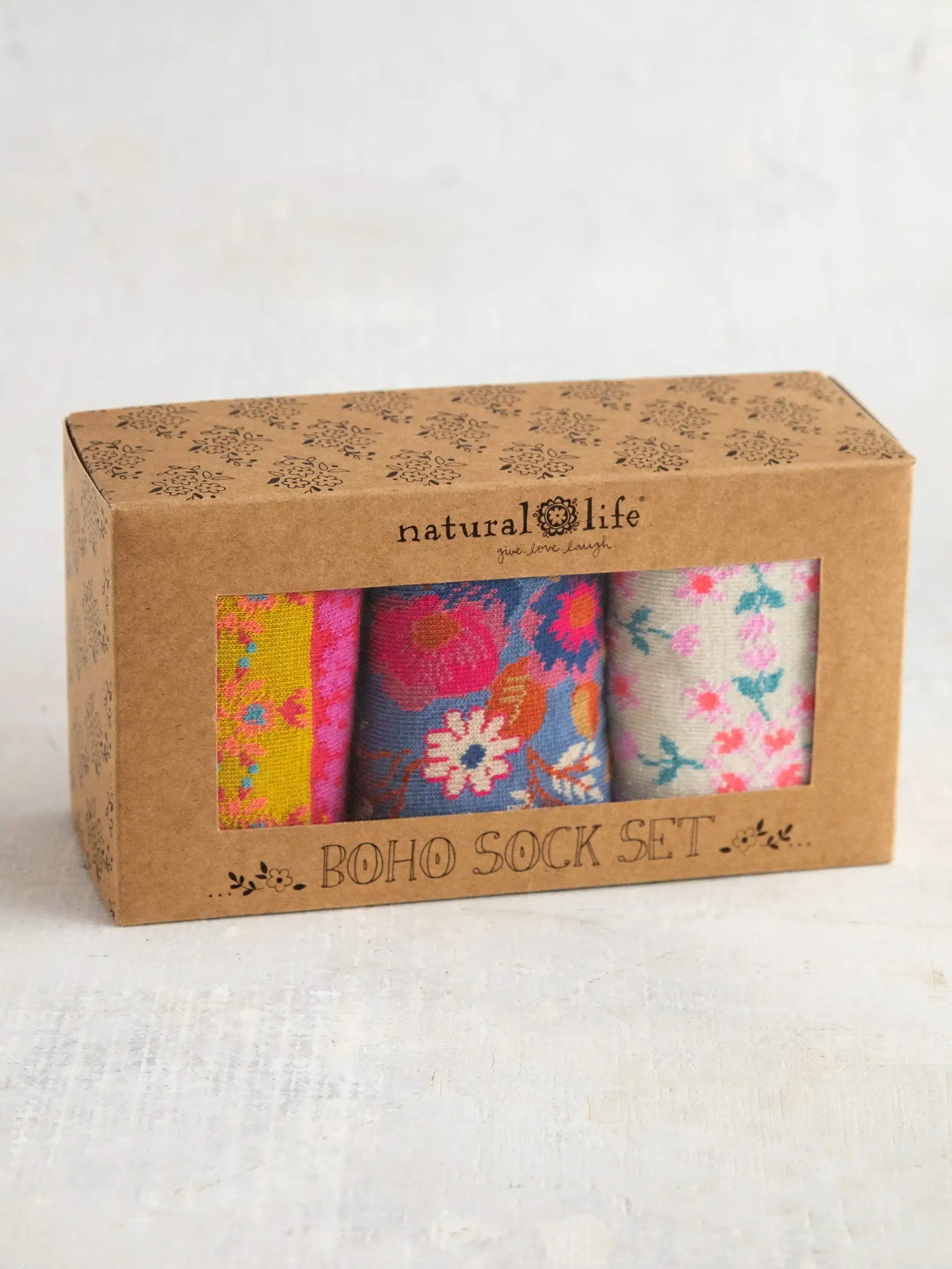 Boxed Boho Sock, Set of 3 - Cream Borders