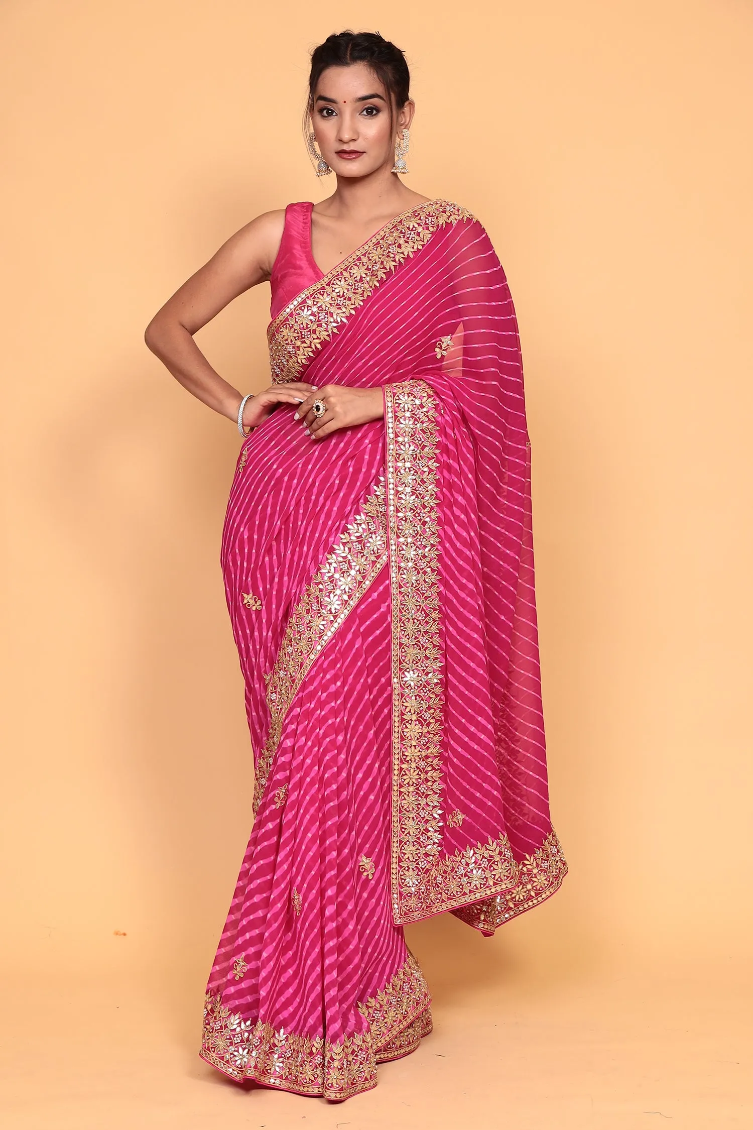 Chiffon Saree with Gota Patti, Mothra work.