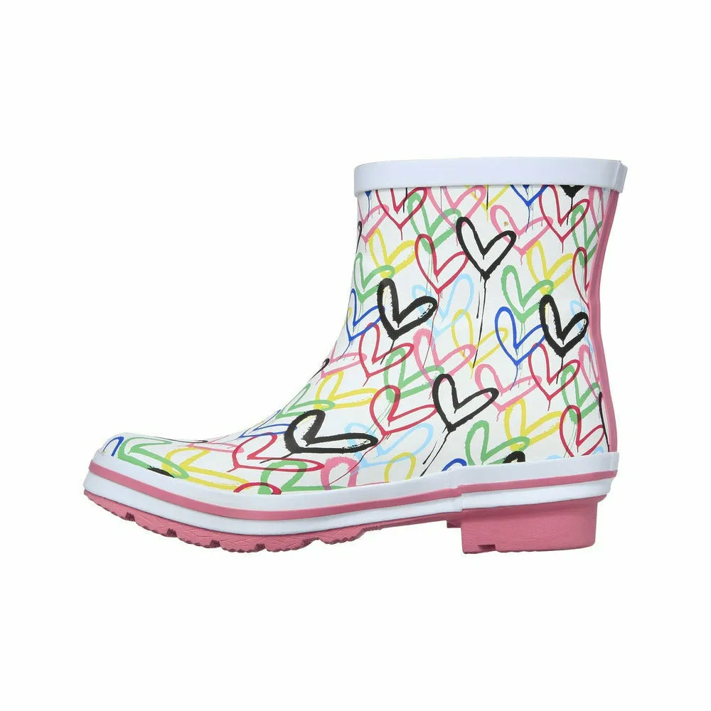 Cizme dama SKECHERS BOBS Rain Check Raining Love Rain 113617-WMLT alb, cauciuc natural