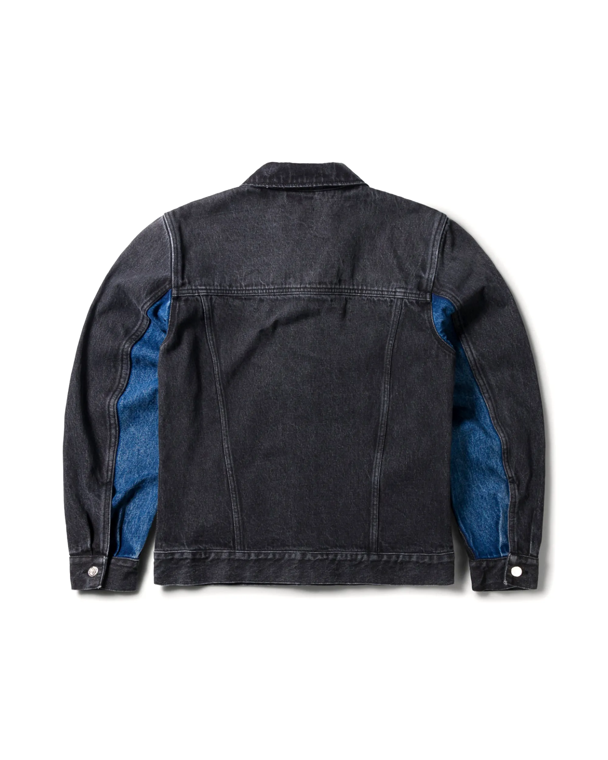 Colour Blocked Denim Work Jacket - Black / Blue