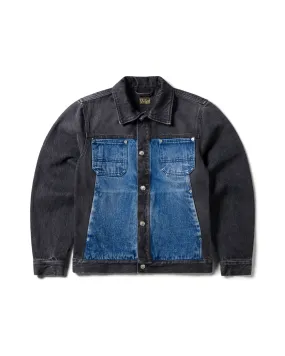 Colour Blocked Denim Work Jacket - Black / Blue