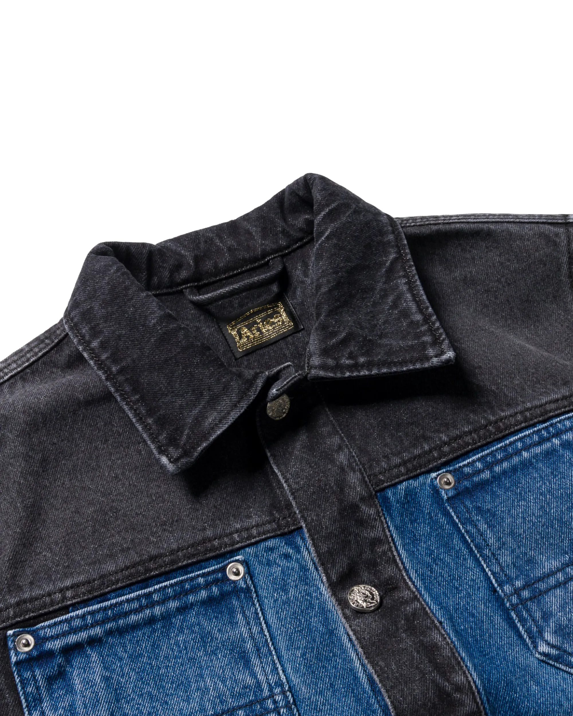 Colour Blocked Denim Work Jacket - Black / Blue