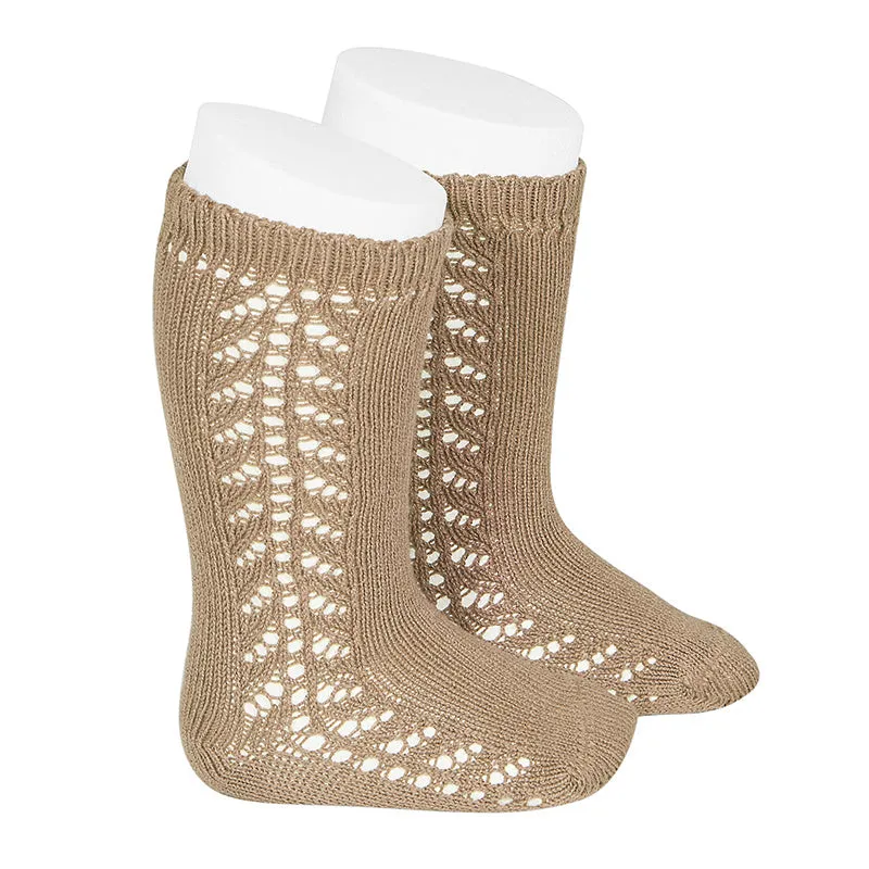 Condor Socks - Side Openwork Lace Knee High - Camel