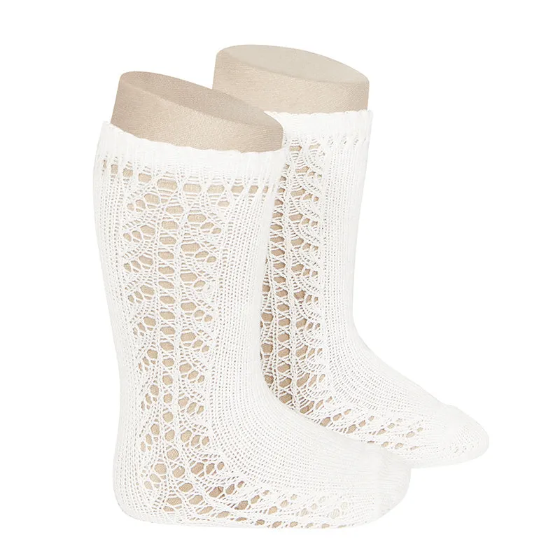 Condor Socks - Side Openwork Lace Knee High - Cream