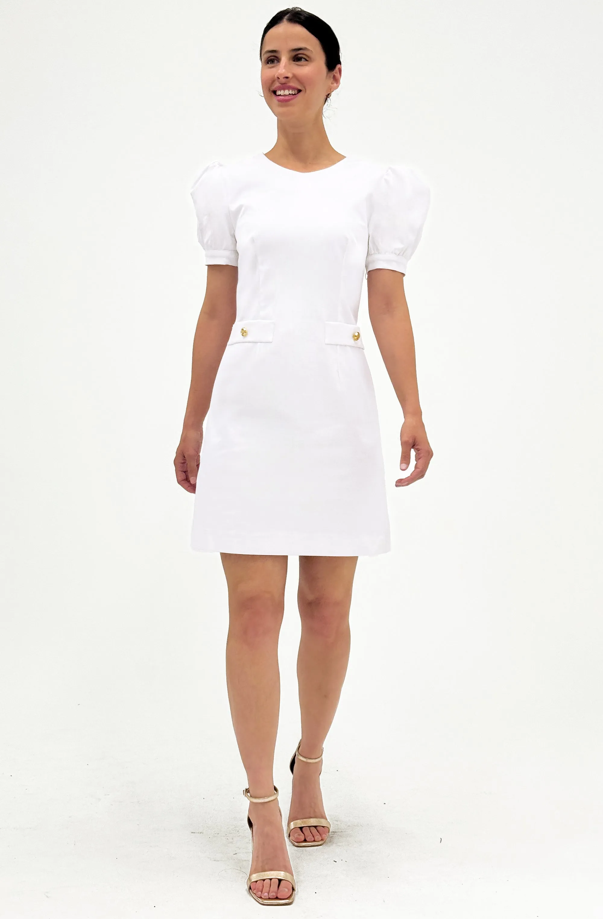 Cotton Mid-Thigh Dress with Puff Sleeves