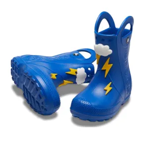 Kids Crocs Rainbow Rain Boots - Lightning Bolt Blue Gumboots