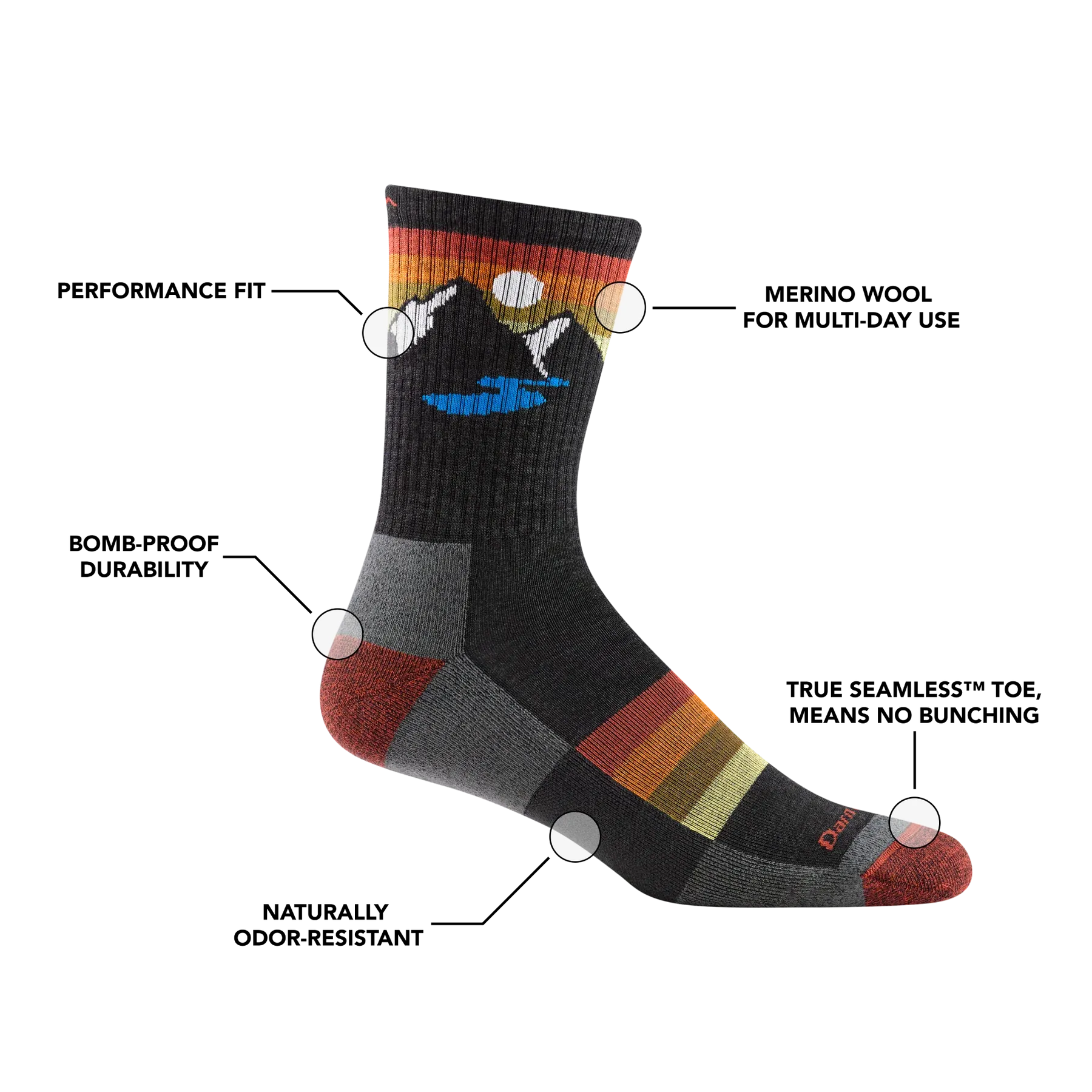 Darn Tough 1997 Men's Sunset Ridge Micro Crew Lightweight Hiking Sock - Charcoal