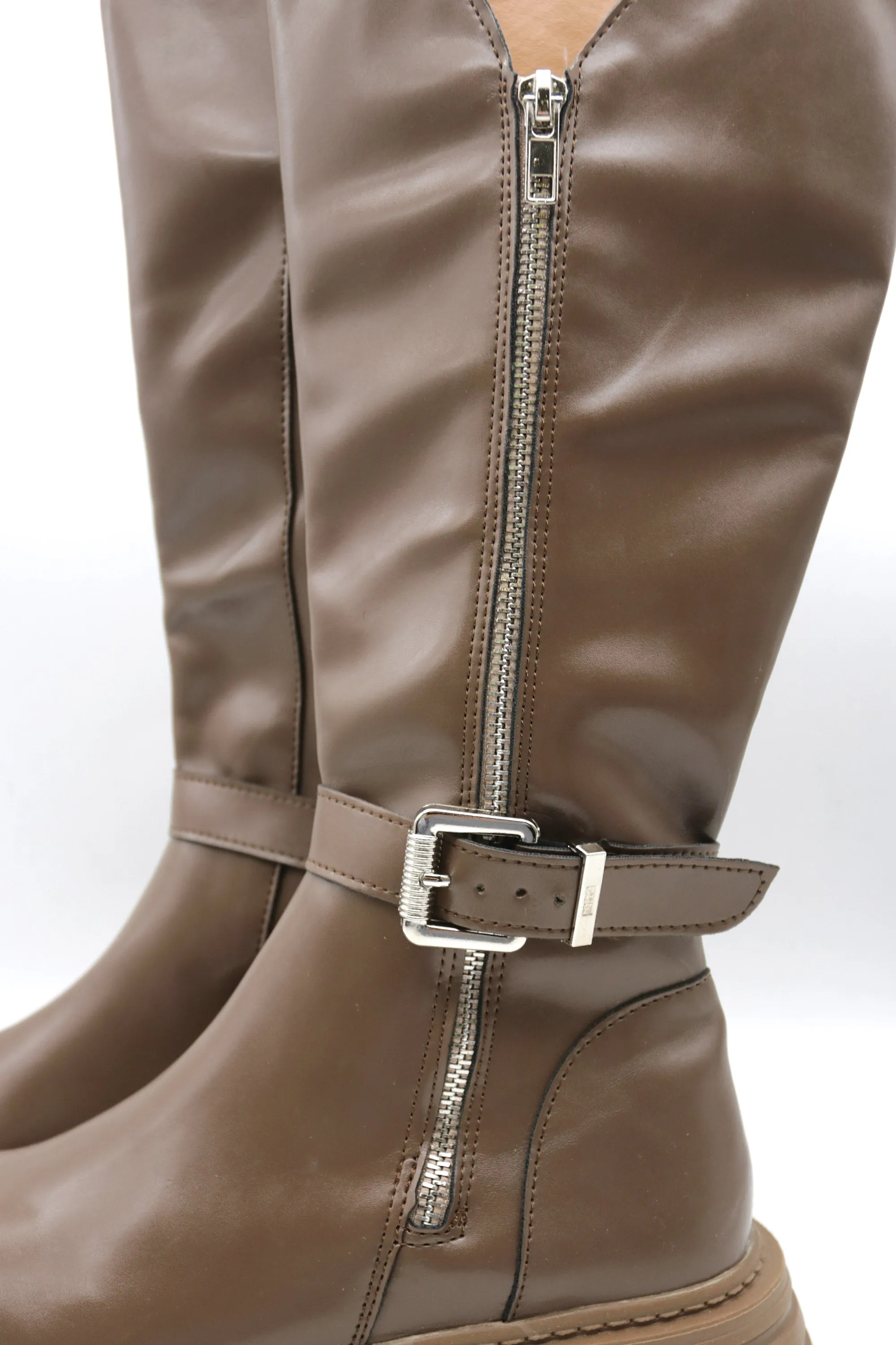 Fabie Belted Calf Boots w/Side Zip