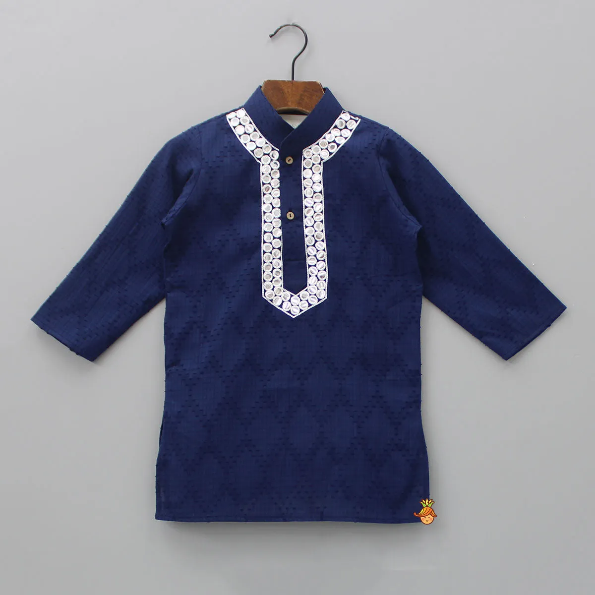 Faux Mirror Work Textured Kurta And Pyjama