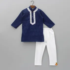 Faux Mirror Work Textured Kurta And Pyjama