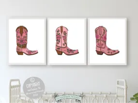 Floral Cowgirl Boot Prints - Set of 3