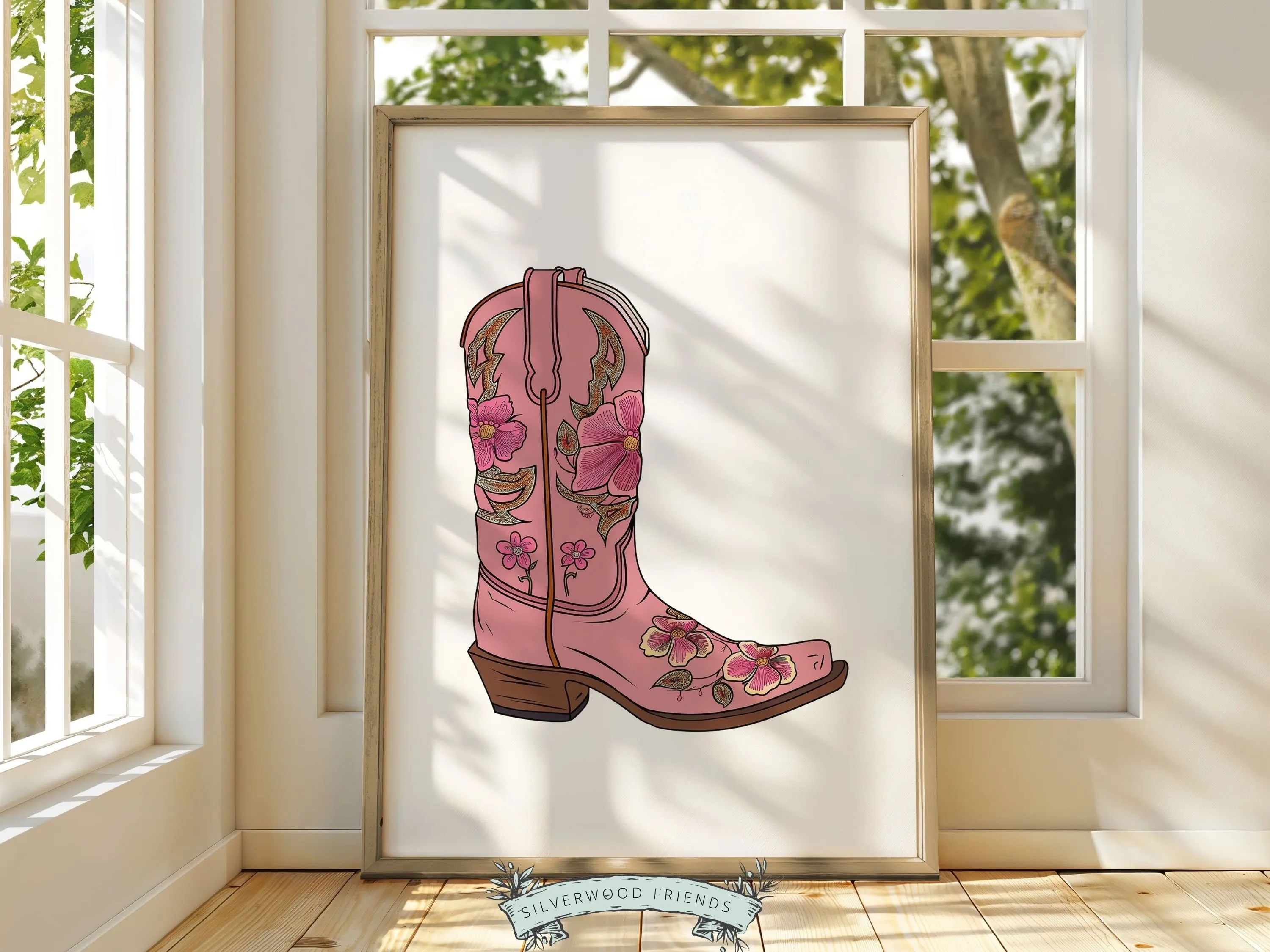 Floral Cowgirl Boot Prints - Set of 3