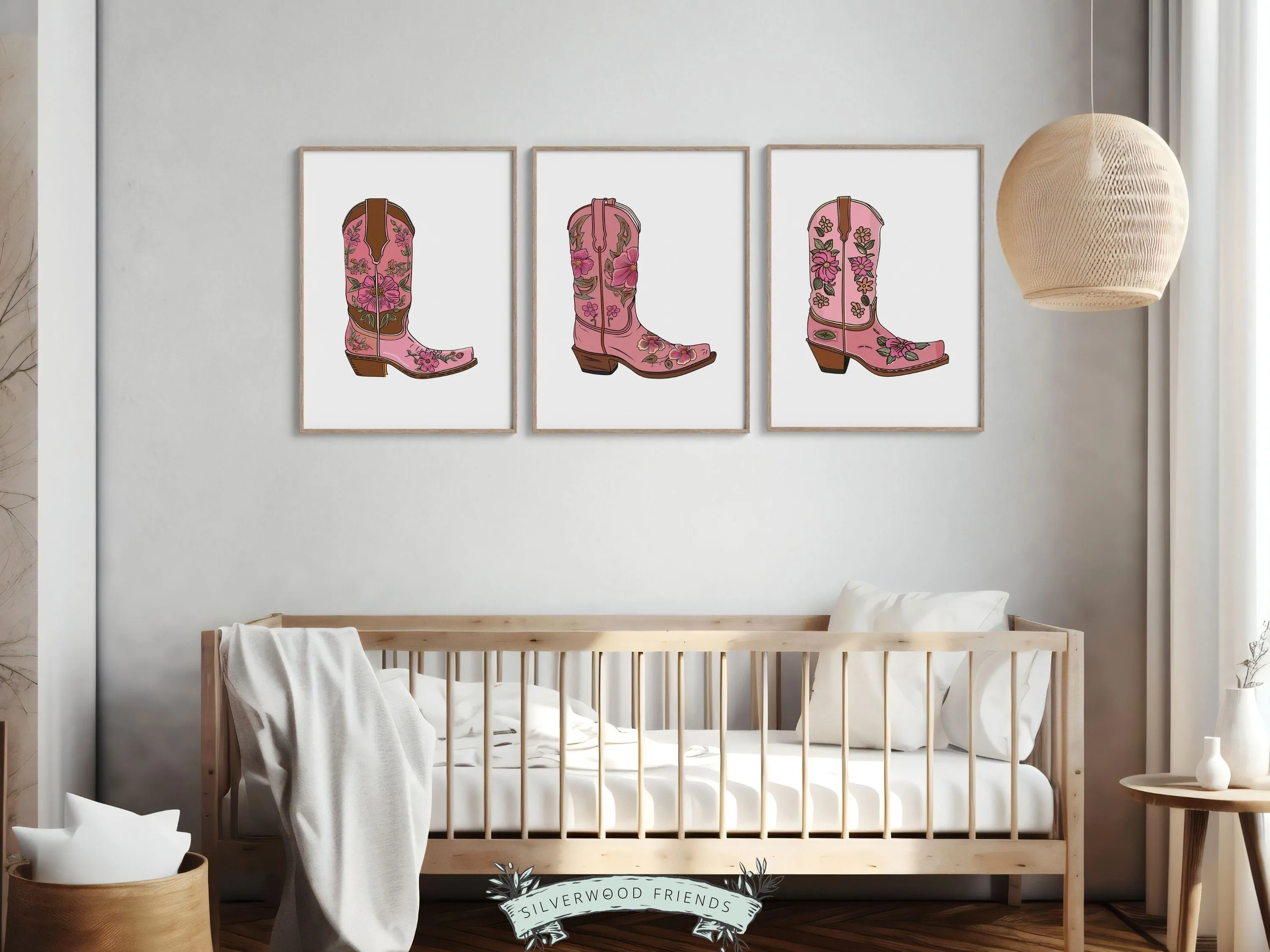 Floral Cowgirl Boot Prints - Set of 3