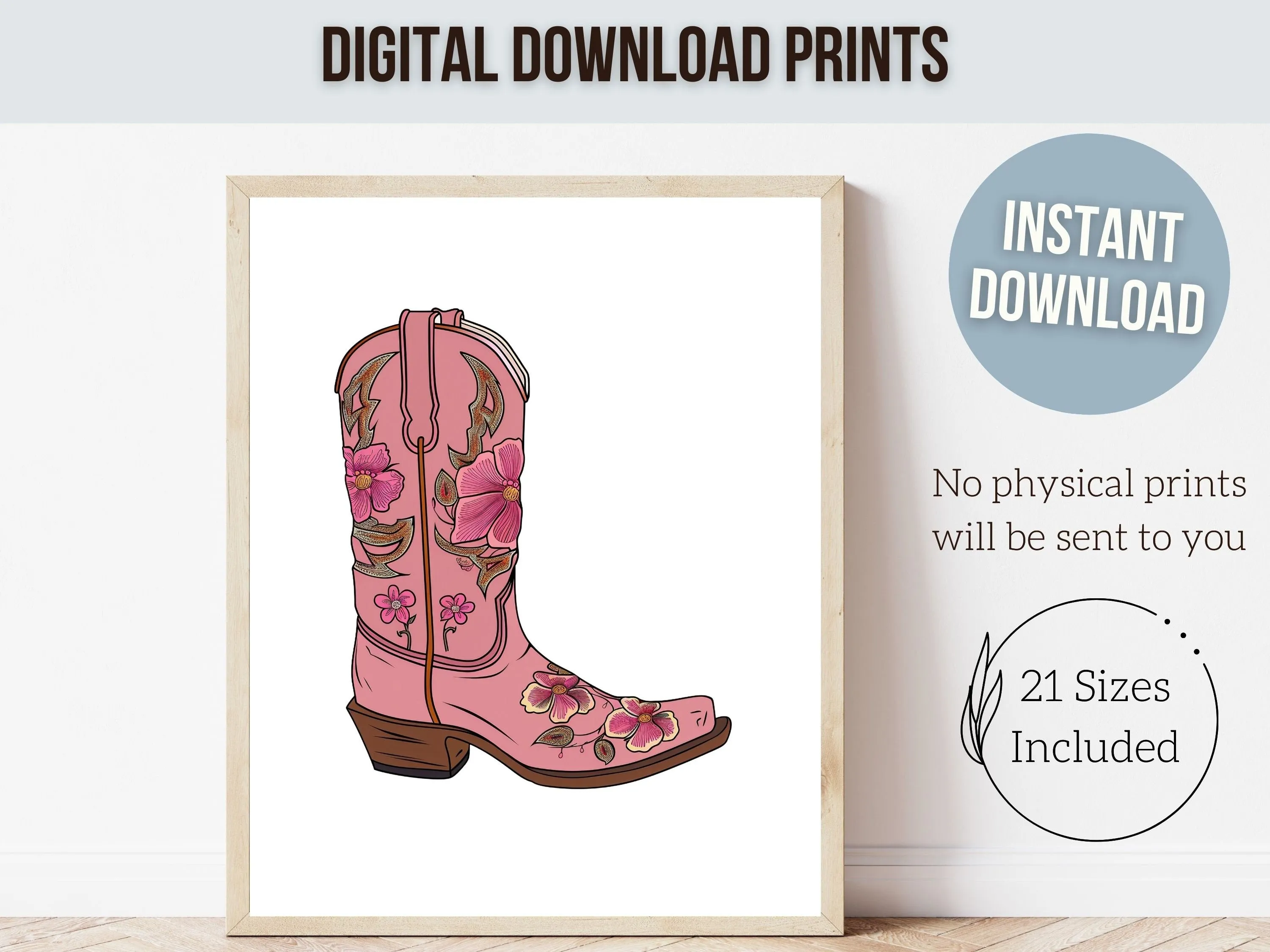 Floral Cowgirl Boot Prints - Set of 3