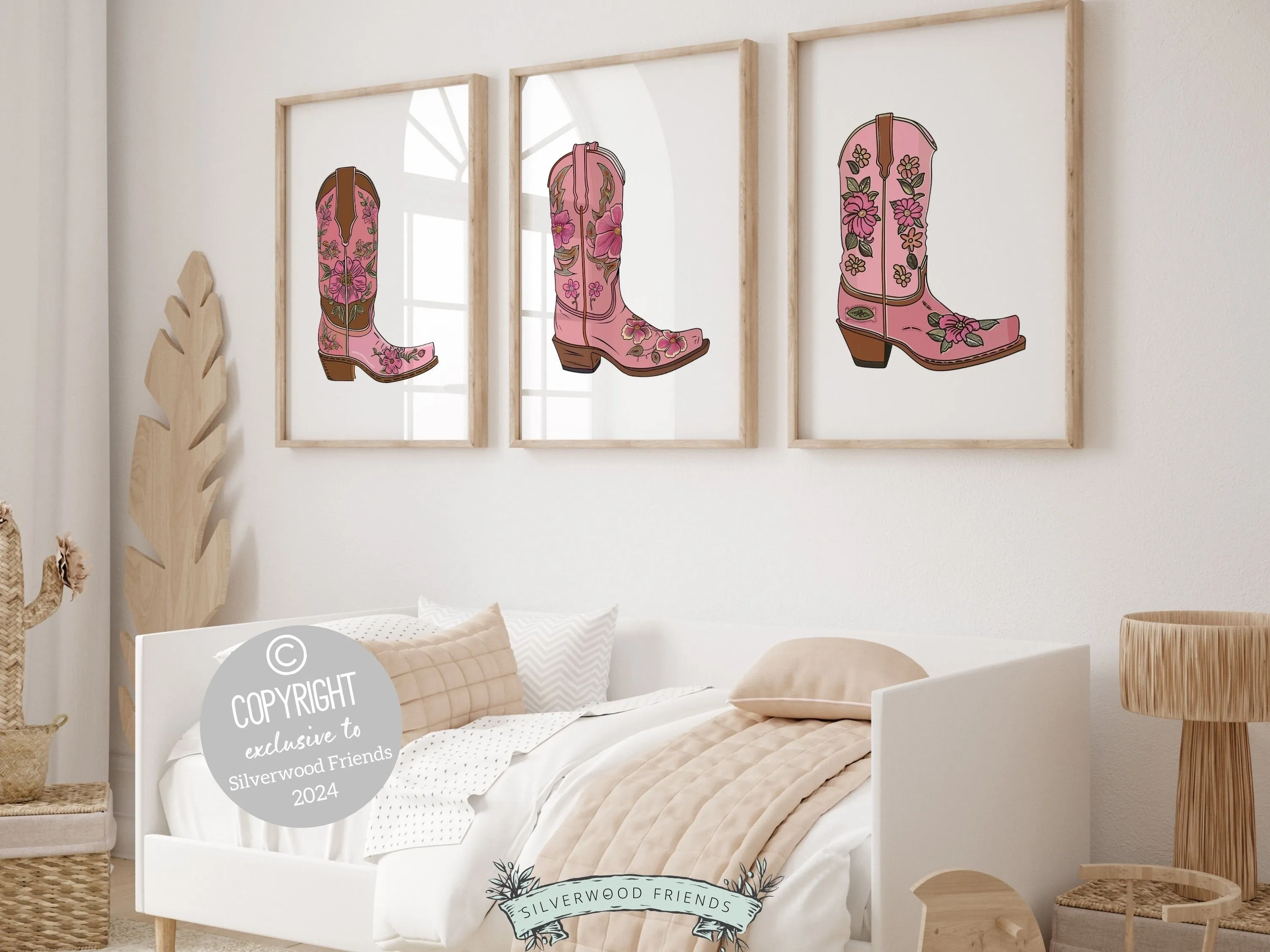 Floral Cowgirl Boot Prints - Set of 3