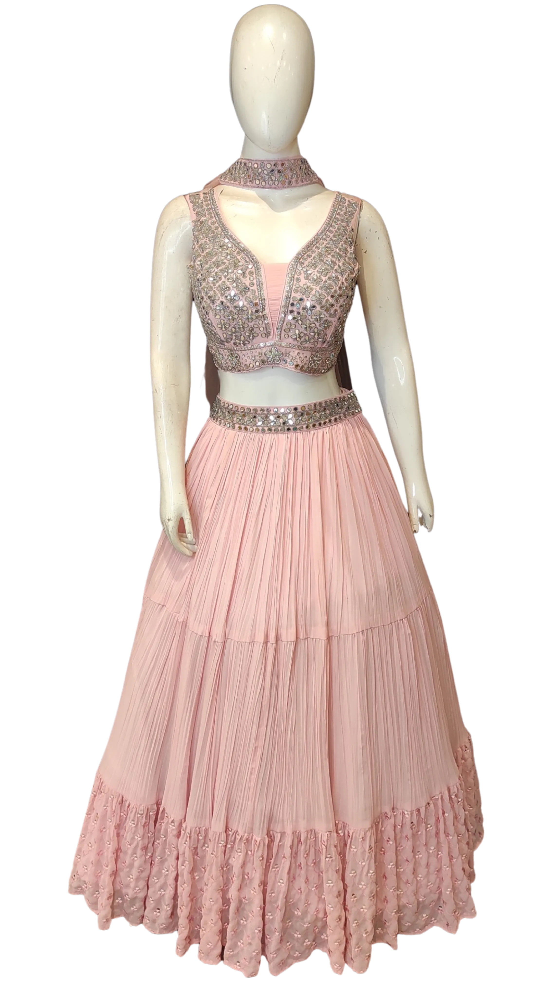 Georgette Lehenga with Sippi Embroidery and Choli with Mirror and Cutdana Detailing