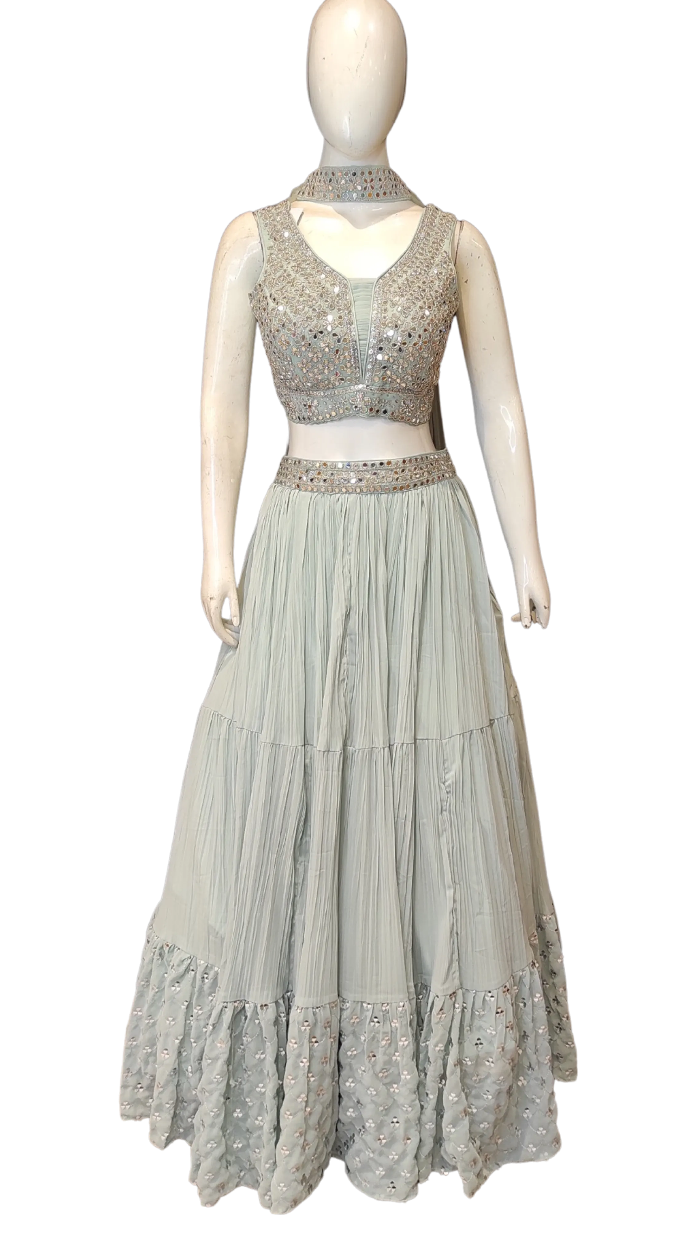 Georgette Lehenga with Sippi Embroidery and Choli with Mirror and Cutdana Detailing