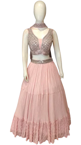 Georgette Lehenga with Sippi Embroidery and Choli with Mirror and Cutdana Detailing