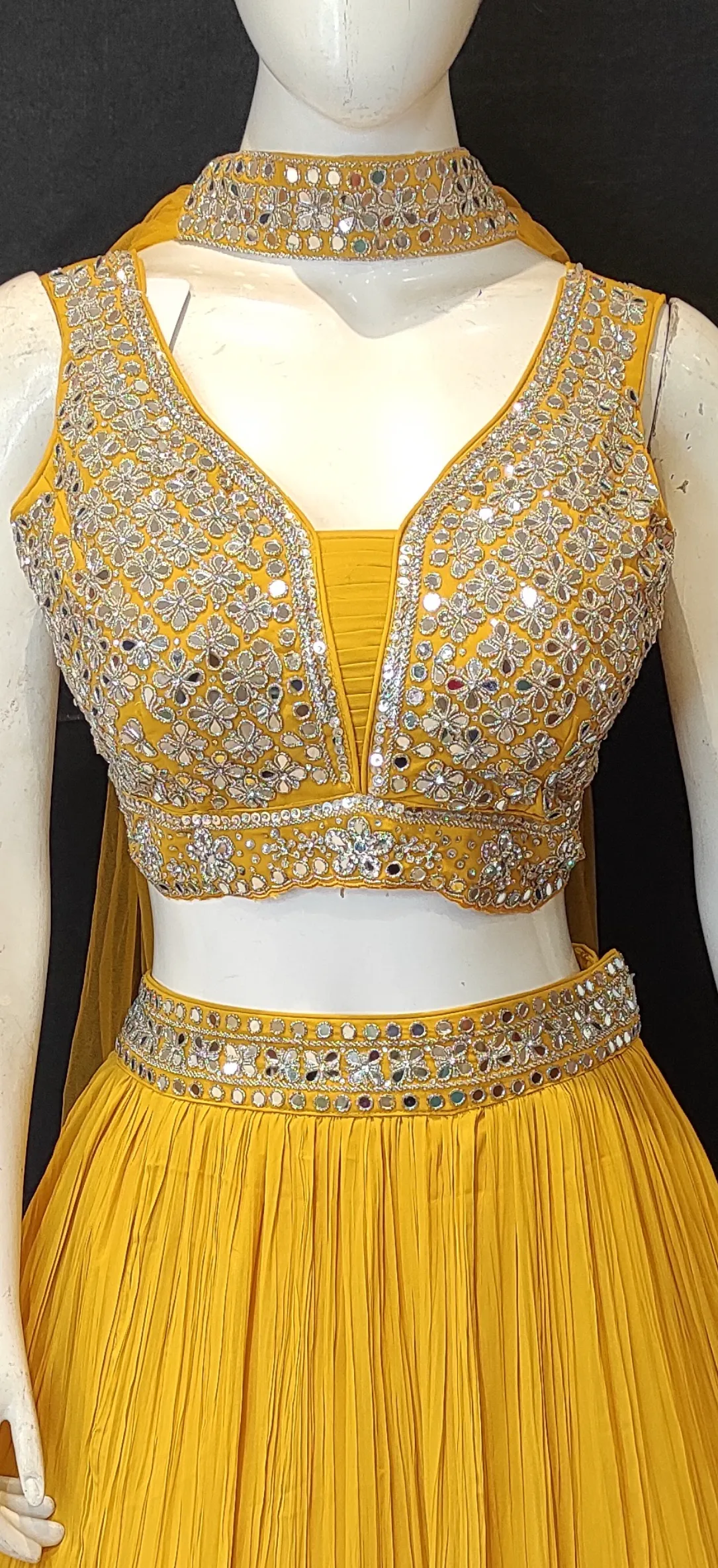 Georgette Lehenga with Sippi Embroidery and Choli with Mirror and Cutdana Detailing