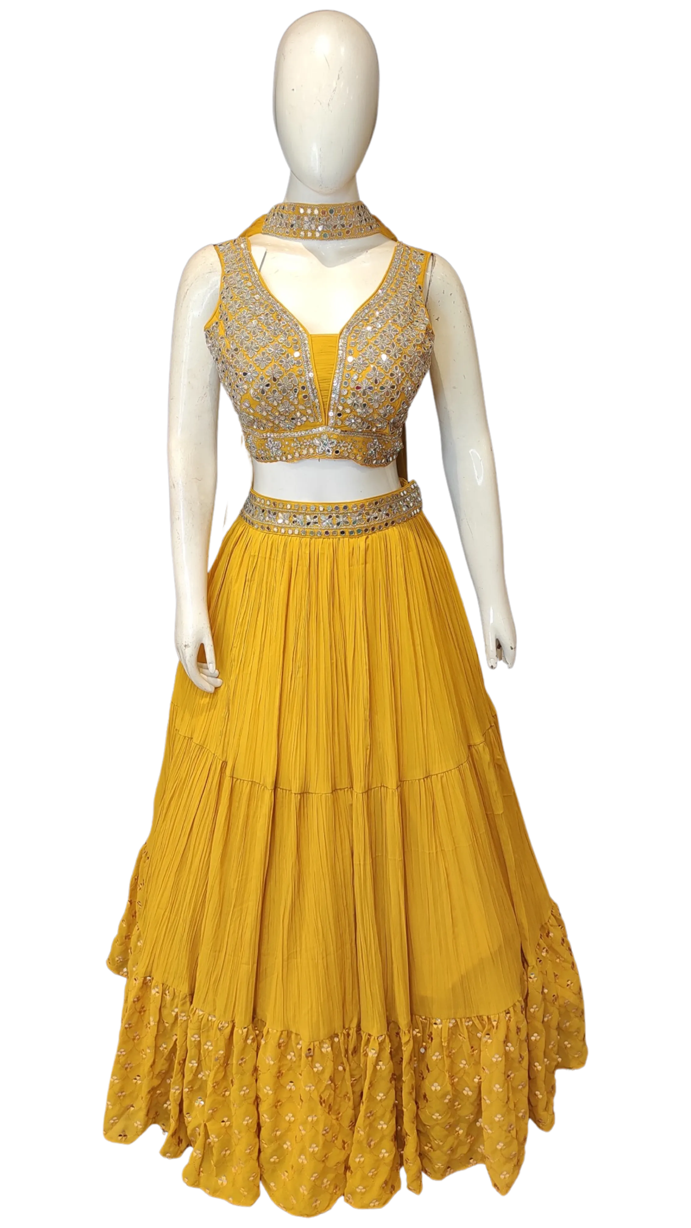 Georgette Lehenga with Sippi Embroidery and Choli with Mirror and Cutdana Detailing