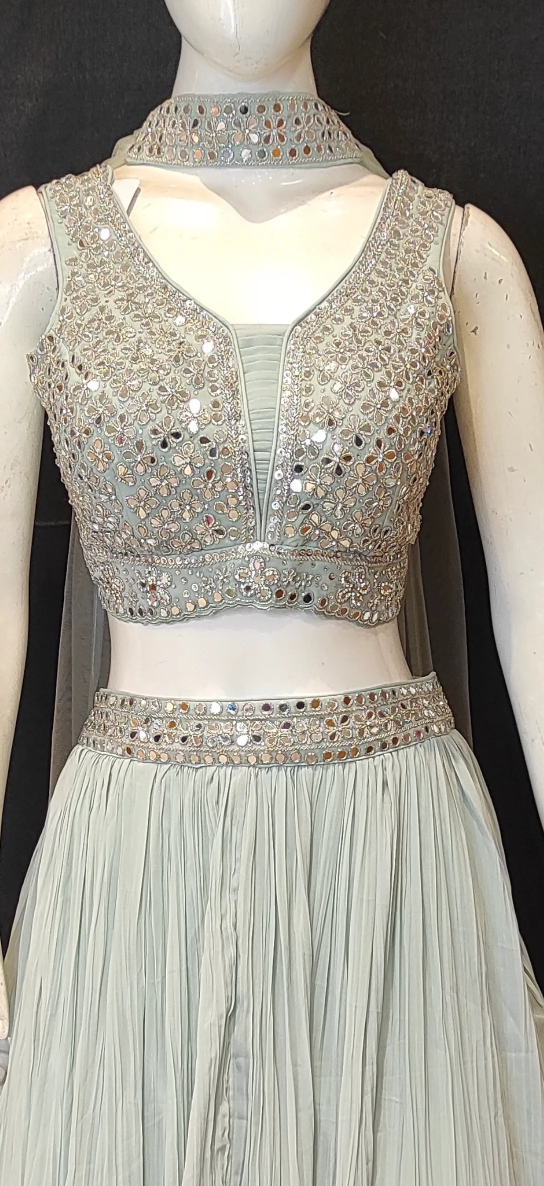 Georgette Lehenga with Sippi Embroidery and Choli with Mirror and Cutdana Detailing