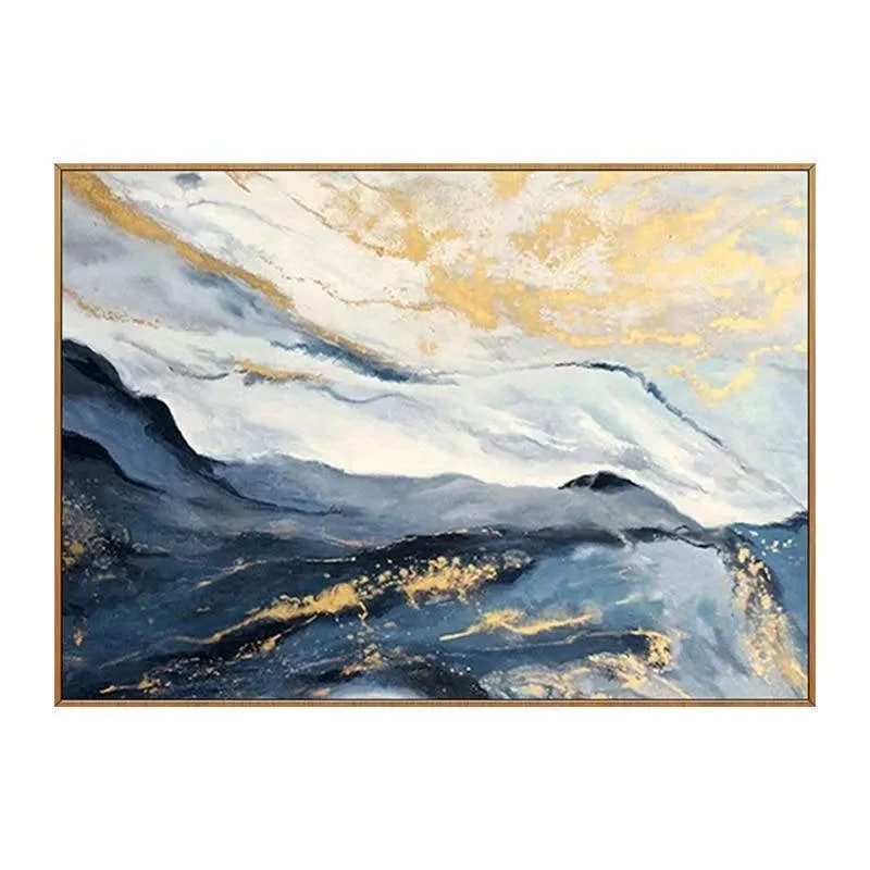 Gold Leaf Painting Navy Blue Snow Mountain Abstract Wall Art Wp061